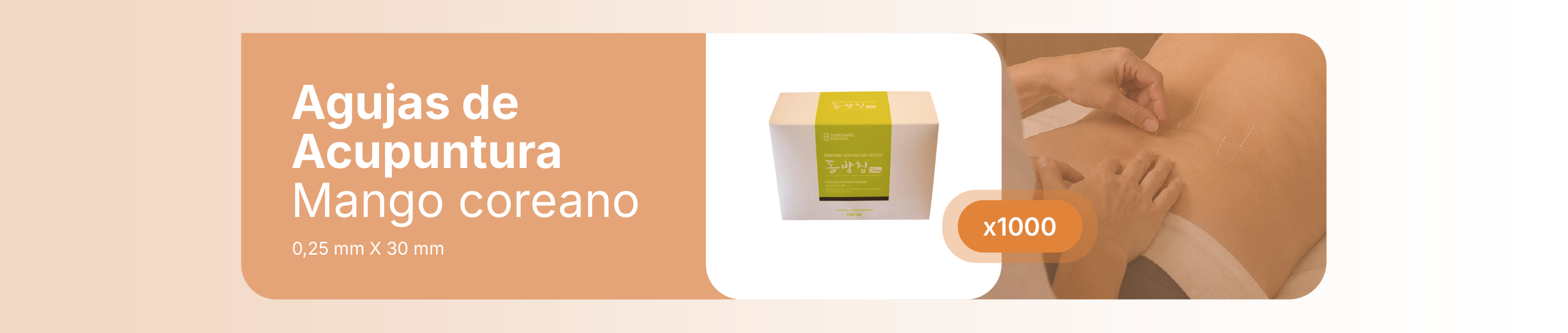 Características
Diámetro	0,30 mm
Largo	30 mm
Marca	Dong Bang
Tipo de Mango	Coreano
Descripción
Marca: Dong Bang
Origen: Corea
Autorizado por la ANMAT PM-335-01
VENTA EXCLUSIVA A PROFESIONALES E INSTITUCIONES SANITARIAS

Agujas de acupuntura Dong Bang-mango Spring-Un aplicador cada 10 agujas- Caja 1000 unidades-Diametro: 0.30mm Largo útil: 30mm