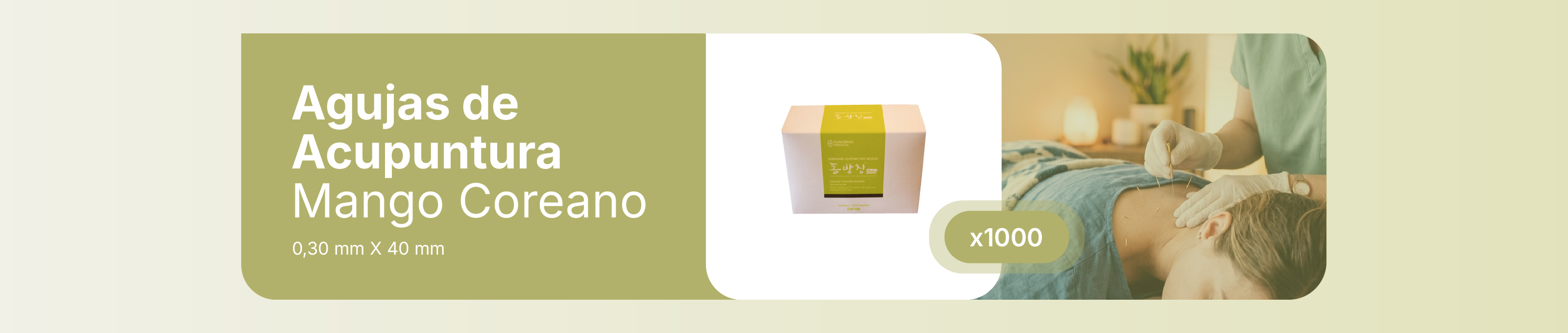 Diámetro	0,30 mm
Largo	40 mm
Marca	Dong Bang
Tipo de Mango	Coreano
Descripción
Marca: Dong Bang
Origen: Corea
Autorizado por la ANMAT PM-335-01
VENTA EXCLUSIVA A PROFESIONALES E INSTITUCIONES SANITARIAS

Agujas de acupuntura Dong Bang-mango Spring-Un aplicador cada 10 agujas- Caja 1000 unidades-Diametro: 0.30mm Largo útil: 40mm