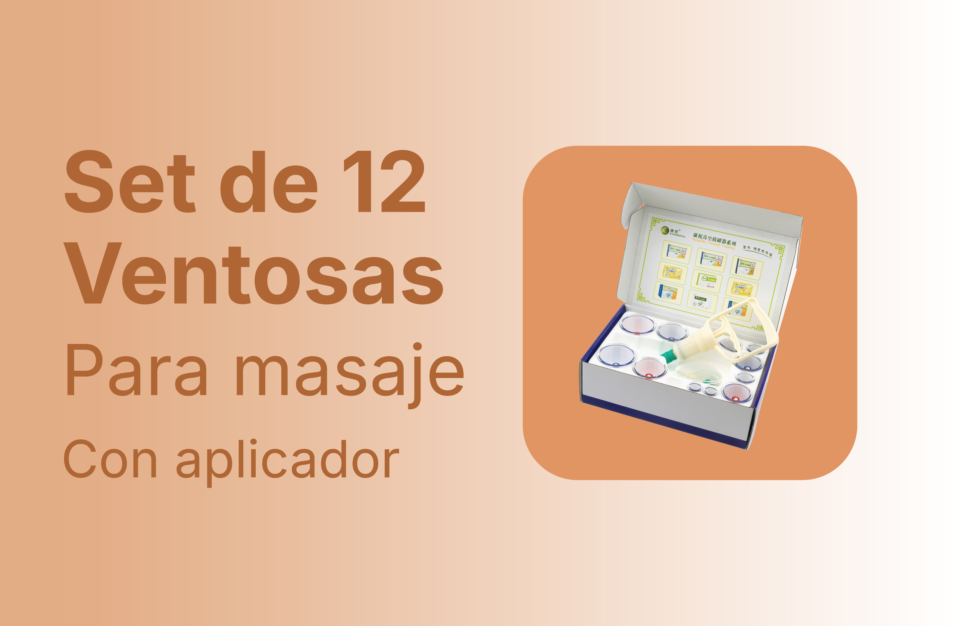 Fabricado en China
Set compuesto por:
12 ventosas:
2 de 6 cm. de diámetro.
2 de 5 cm. de diámetro.
2 de 4 cm de diametro
2 de 3 cm. y medio de diámetro
2 de 2 cm. y medio de diámetro.
2 de 1 cm. de diámetro.

USO PROFESIONAL

Este set de ventosas está realizado en plástico irrompible. Cada set contiene ventosas con válvulas que impiden el escape de aire, una pistola, una manguera de extencion y 6 capullones de iman


de vacío, una extensión para aplicar succión en zonas como la espalda . El set de 12 ventosas incluye 6 capuchones magnéticos.