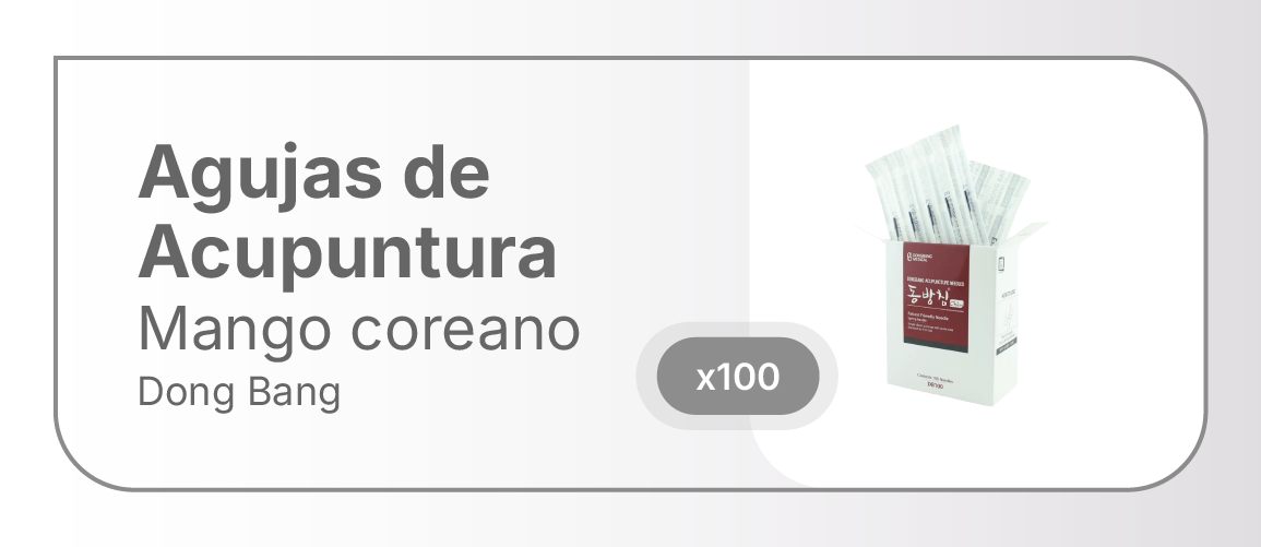 Diámetro	0,30 mm
Largo	30 mm
Marca	Dong Bang
Tipo de Mango	Coreano
Descripción
Marca: Dong Bang
Origen: Corea
Autorizado por la ANMAT PM-335-01
VENTA EXCLUSIVA A PROFESIONALES E INSTITUCIONES SANITARIAS

Agujas de acupuntura Dong Bang-mango Spring-Un aplicador por aguja- Caja 100 unidades-Diametro: 0.30mm Largo útil: 30mm