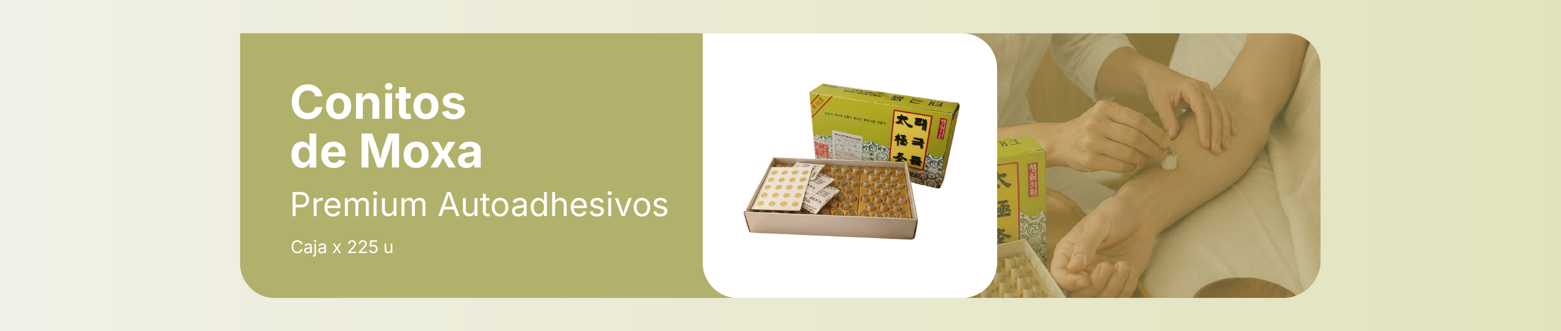 Moxa Artemisa vulgaris
Procesada, picada, molida y envasada al menudeo
Conitos de moxa premium autoadhesivos . caja x 225 unidades
Origen China

Conitos de moxa premium autoadhesivos- Caja de 225unidades